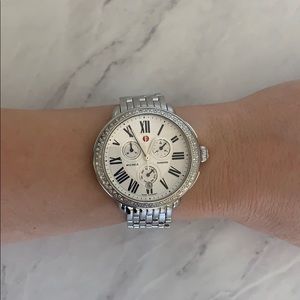 Michele Serein 18mm diamond stainless steel watch